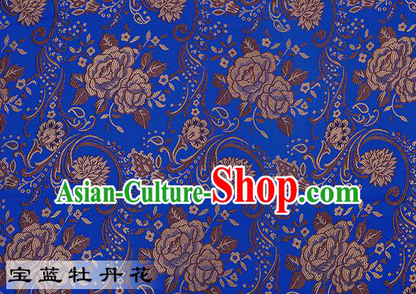 Chinese Traditional Deep Blue Satin Classical Peony Pattern Design Brocade Fabric Tang Suit Material Drapery