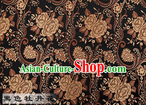 Chinese Traditional Black Satin Classical Peony Pattern Design Brocade Fabric Tang Suit Material Drapery