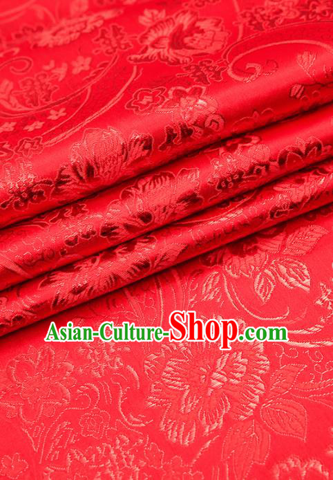 Chinese Traditional Satin Classical Peony Pattern Design Red Brocade Fabric Tang Suit Material Drapery