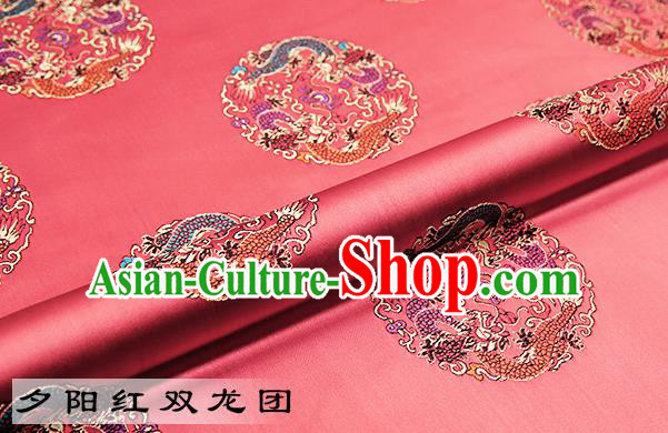 Chinese Traditional Pink Satin Classical Dragons Pattern Design Brocade Fabric Tang Suit Material Drapery