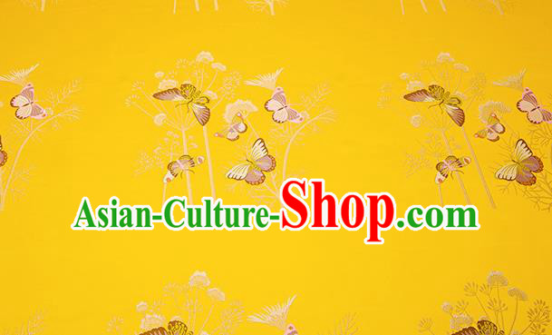 Chinese Traditional Cushion Yellow Satin Classical Butterfly Pattern Design Brocade Fabric Material Drapery