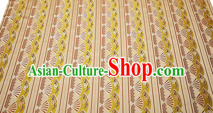 Chinese Traditional Classical Embroidered Yellow Fans Pattern Design Brocade Fabric Cushion Material Drapery