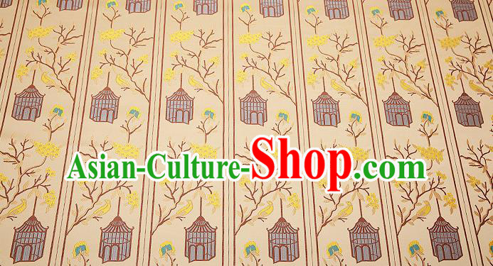 Chinese Traditional Classical Embroidered Brown Birdcage Pattern Design Brocade Fabric Cushion Material Drapery