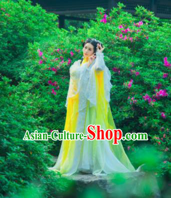 Traditional Chinese Cosplay Princess Yellow Hanfu Dress Ancient Peri Embroidered Costumes for Women