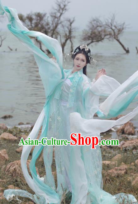 Traditional Chinese Cosplay Peri Goddess Hanfu Dress Ancient Princess Embroidered Costumes and Headpiece for Women