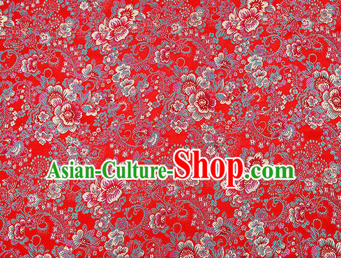 Red Brocade Chinese Traditional Garment Fabric Classical Peony Pattern Design Satin Cushion Material Drapery