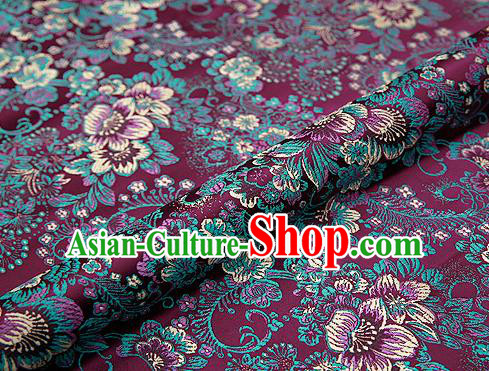 Amaranth Brocade Chinese Traditional Garment Fabric Classical Peony Pattern Design Satin Cushion Material Drapery