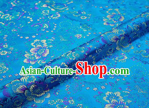 Light Blue Brocade Chinese Traditional Garment Fabric Classical Peony Pattern Design Satin Cushion Material Drapery