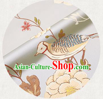 Embroidery Birds Light Blue Brocade Chinese Traditional Garment Fabric Satin Cushion Material Drapery