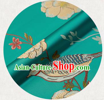 Embroidery Birds Green Brocade Chinese Traditional Garment Fabric Satin Cushion Material Drapery