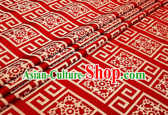 Top Grade Red Brocade Chinese Traditional Garment Fabric Cushion Satin Material Drapery
