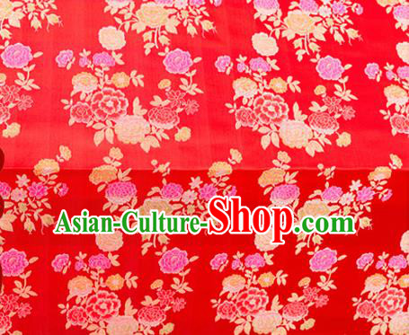 Top Grade Classical Peony Pattern Red Brocade Chinese Traditional Garment Fabric Qipao Dress Satin Material Drapery