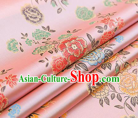 Top Grade Classical Peony Pattern Pink Brocade Chinese Traditional Garment Fabric Qipao Dress Satin Material Drapery