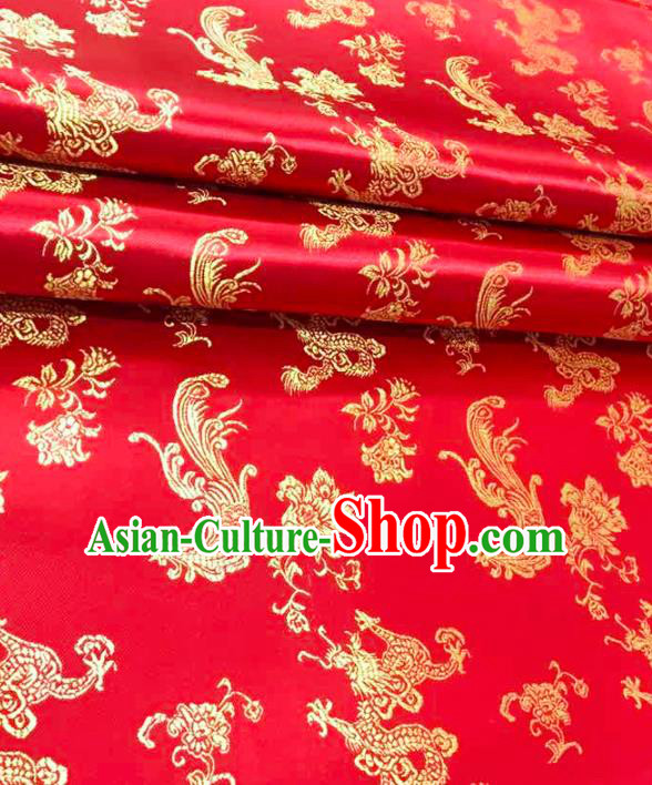 Top Grade Classical Phoenix Peony Pattern Red Brocade Chinese Traditional Garment Fabric Qipao Dress Satin Material Drapery