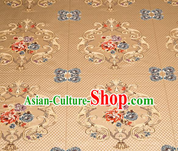 Top Grade Classical Fleur Bouquet Pattern Golden Brocade Chinese Traditional Garment Fabric Cushion Satin Material Drapery