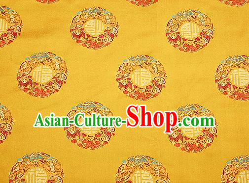 Top Grade Classical Fu Character Pattern Yellow Brocade Chinese Traditional Garment Fabric Qipao Satin Material Drapery