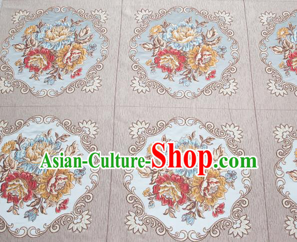 Top Grade Classical Flowers Pattern Grey Brocade Chinese Traditional Garment Fabric Cushion Satin Material Drapery