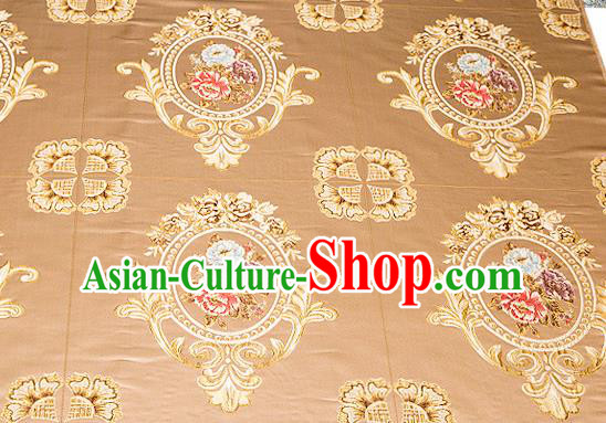 Top Grade Classical Flocked Peony Pattern Bronze Brocade Chinese Traditional Garment Fabric Cushion Satin Material Drapery