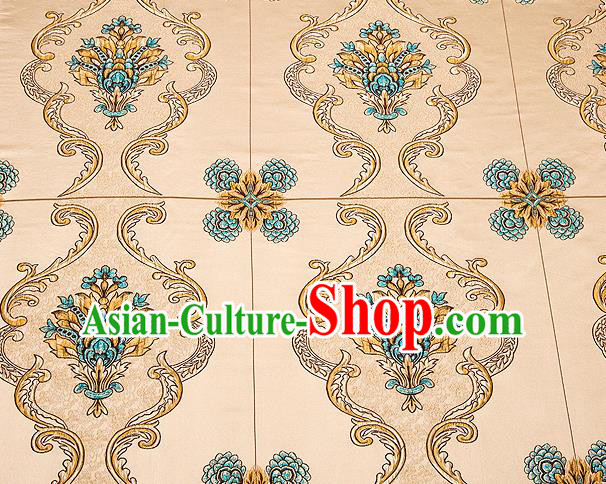Top Grade Classical Flowers Pattern Golden Brocade Chinese Traditional Garment Fabric Cushion Satin Material Drapery