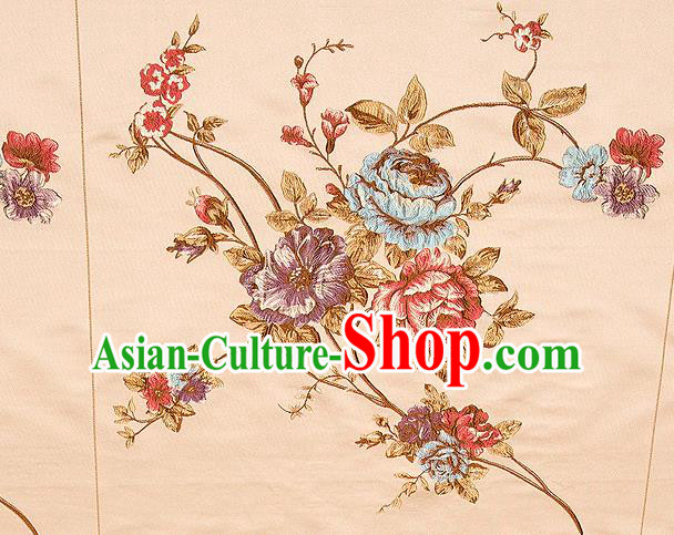 Top Grade Classical Embroidery Flowers Pattern Khaki Brocade Chinese Traditional Garment Fabric Cushion Satin Material Drapery