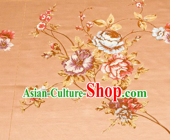 Top Grade Classical Embroidery Flowers Pattern Bronze Brocade Chinese Traditional Garment Fabric Cushion Satin Material Drapery