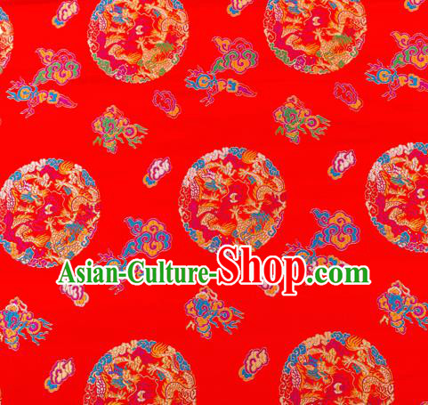 Top Grade Classical Dragons Pattern Red Nanjing Brocade Chinese Traditional Garment Fabric Tang Suit Satin Material Drapery