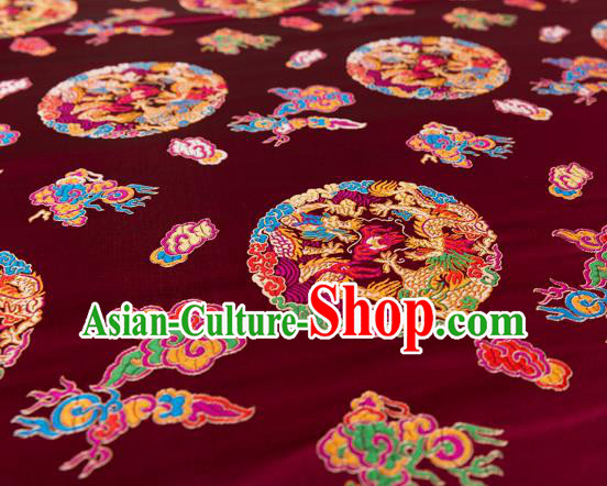 Top Grade Classical Dragons Pattern Fuchsia Nanjing Brocade Chinese Traditional Garment Fabric Tang Suit Satin Material Drapery