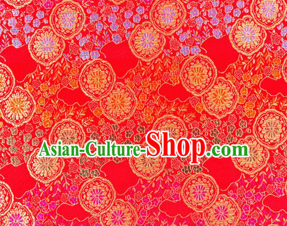 Top Grade Classical Copper Flower Pattern Red Nanjing Brocade Chinese Traditional Garment Fabric Tang Suit Satin Material Drapery