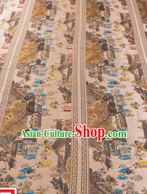 Top Grade Classical Riverside Scene at Qingming Festival Pattern Silk Brocade Chinese Traditional Garment Fabric Cushion Satin Material Drapery