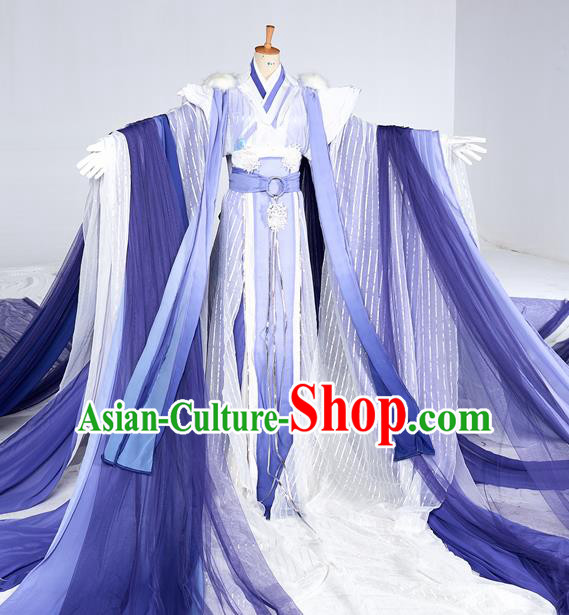 Chinese Ancient Cosplay Swordsman Purple Costumes Traditional Han Dynasty Nobility Childe Clothing for Men