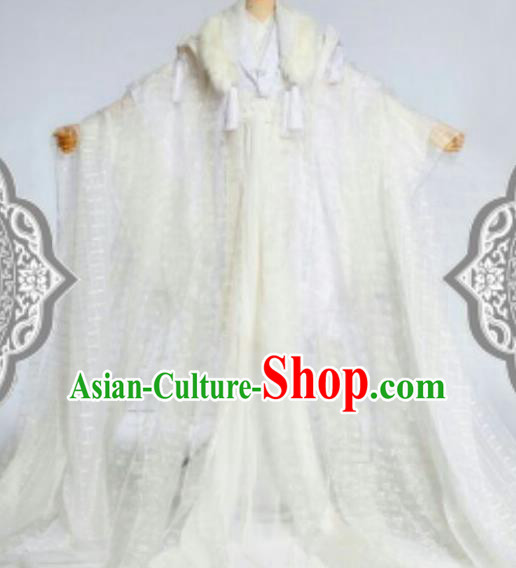 Chinese Ancient Cosplay Swordsman White Costumes Traditional Royal Highness Clothing for Men