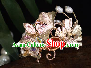 Top Grade Chinese Handmade Ginkgo Leaf Hairdo Crown Ancient Hanfu Hair Accessories for Women