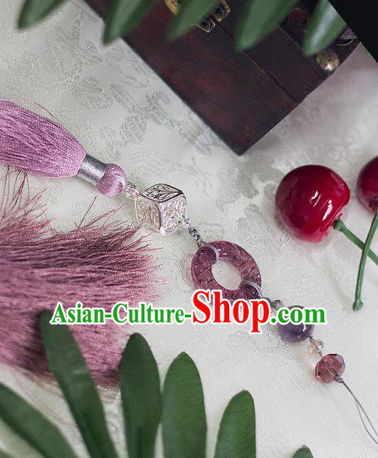 Chinese Traditional Handmade Palace Waist Accessories Purple Tassel Jade Pendant for Men