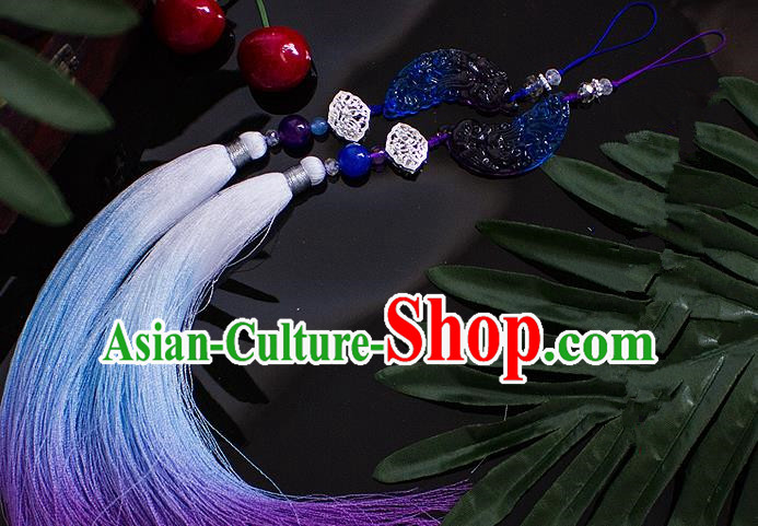 Chinese Traditional Handmade Palace Waist Accessories Tassel Blue Jade Pendant for Men