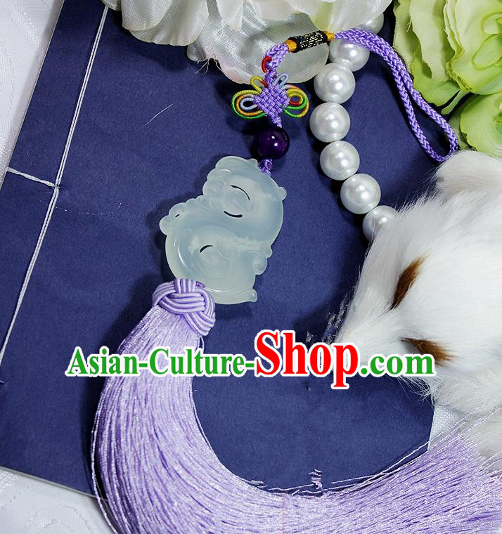 Chinese Traditional Handmade Purple Tassel Waist Accessories Palace Jade Pendant for Men