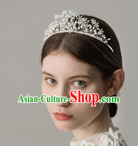 Top Grade Handmade Bride Pearls Royal Crown Hair Accessories for Women