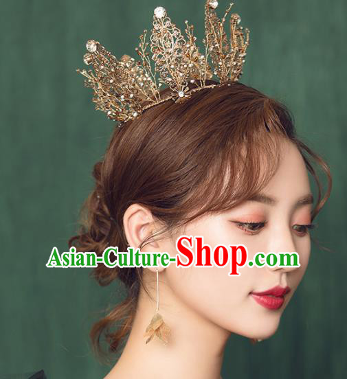 Top Grade Handmade Bride Golden Royal Crown Hair Accessories for Women