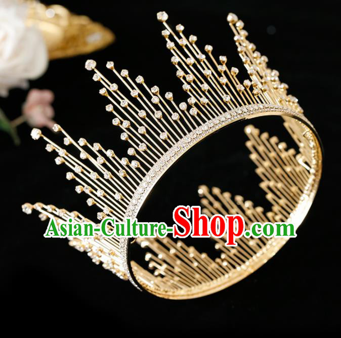 Top Grade Handmade Bride Golden Crystal Round Royal Crown Hair Accessories for Women