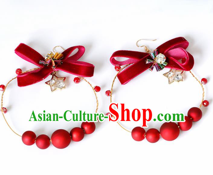 Top Grade Handmade Red Beads Bowknot Earrings Bride Jewelry Accessories for Women