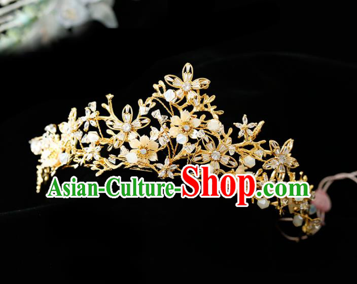 Top Grade Handmade Bride Golden Beads Royal Crown Hair Accessories for Women