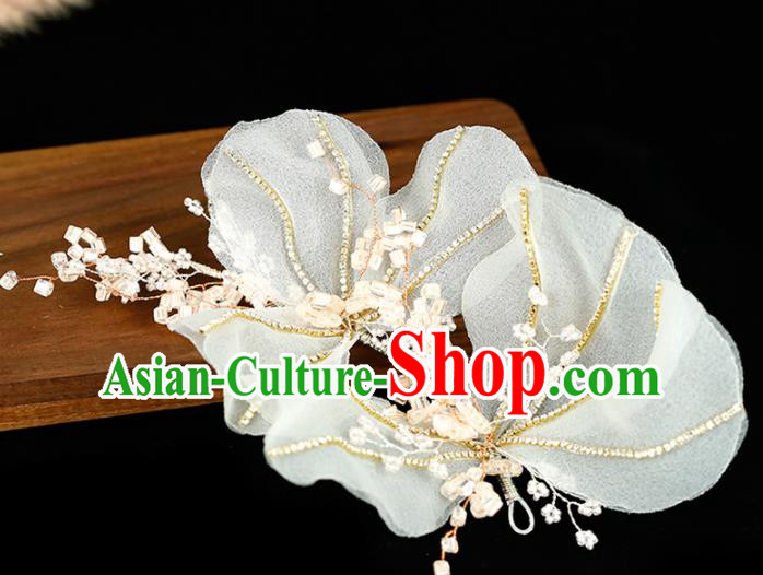 Top Grade Handmade Bride White Veil Flowers Hair Stick Baroque Hair Accessories for Women