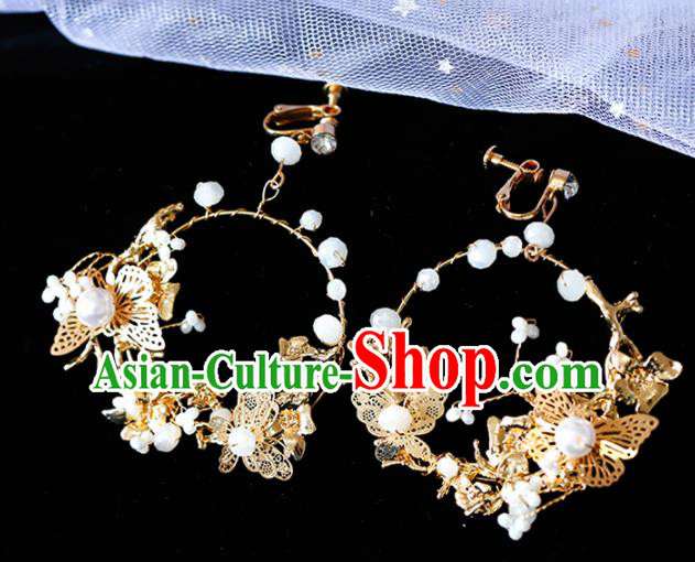 Top Grade Handmade Baroque Golden Butterfly Earrings Bride Jewelry Accessories for Women