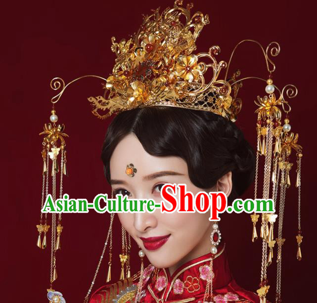 Chinese Traditional Xiuhe Suit Handmade Phoenix Coronet Ancient Bride Hair Accessories for Women