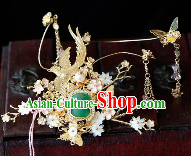 Chinese Traditional Xiuhe Suit Jade Hairpins Ancient Bride Handmade Hair Accessories for Women