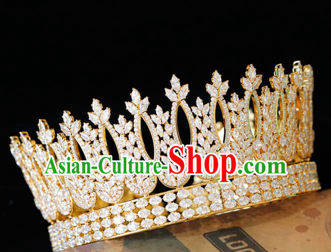 Top Grade Handmade Bride Crystal Golden Royal Crown Baroque Princess Hair Accessories for Women