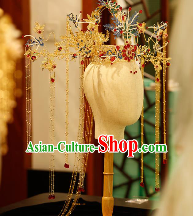 Chinese Traditional Xiuhe Suit Handmade Phoenix Coronet Ancient Queen Hairpins Hair Accessories for Women