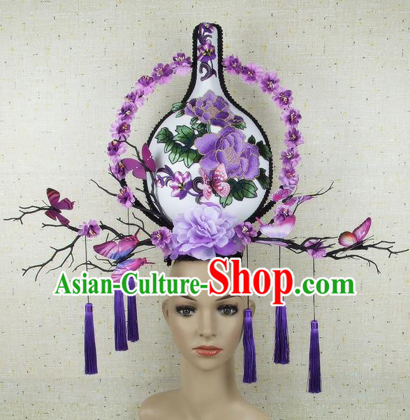 Top Grade Chinese Handmade Headdress Traditional Purple Flowers Vase Hair Accessories for Women