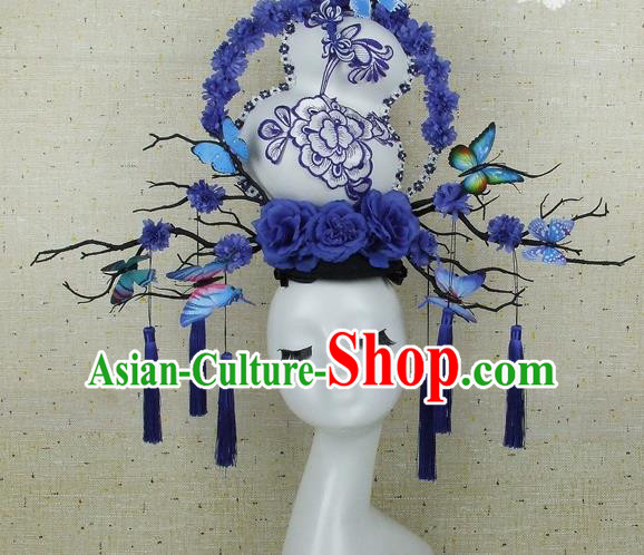 Top Grade Chinese Handmade Blue Cucurbit Headdress Traditional Hair Accessories for Women