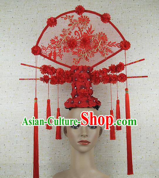 Top Grade Chinese Handmade Red Tassel Headdress Traditional Hair Accessories for Women