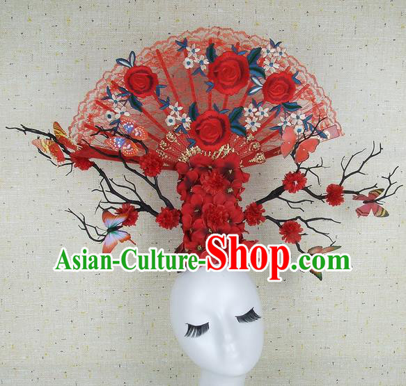 Top Grade Handmade Chinese Red Roses Hair Clasp Headdress Traditional Hair Accessories for Women